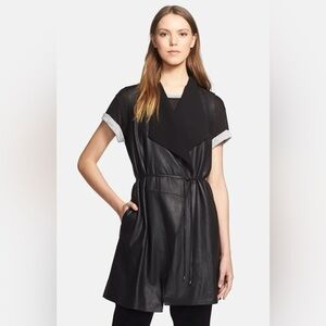 Vince Long Waterfall Draped Black Leather Belted Tie Vest